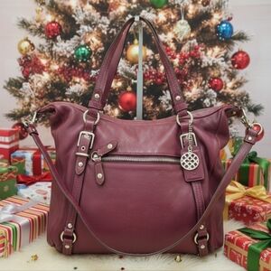 Coach F17566 Leather Alexandra Convertible Pebble Leather Tote Purple